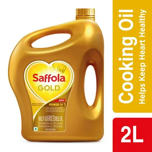 Saffola Gold Refined Cooking oil | Blended Rice Bran Sunflower oil | Helps Keeps Heart Healthy 2L Jar