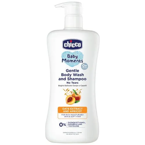 Chicco Baby Moments Gentle Body Wash  Shampoo Oats Extract Apricot For Rich Moisturised Skin Soft Hair 500 ml