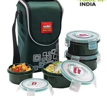 Cello Max Fresh New Click Plastic Lunch Box – Green 4 pcs