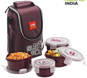 Cello Max Fresh New Click Plastic Lunch Box – Brown 4 pcs