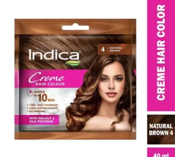 Indica Creme 10 Minutes Hair Color – With Natural Almond Protein Long-Lasting Ammonia Free 100% Grey Coverage 40 ml Natural Brown