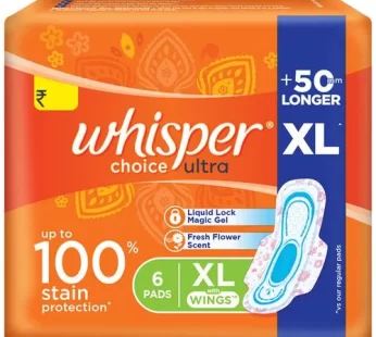 Whisper Choice Ultra Sanitary Pad – With Fresh Flower Scent, Protects From Stains XL 6 pcs