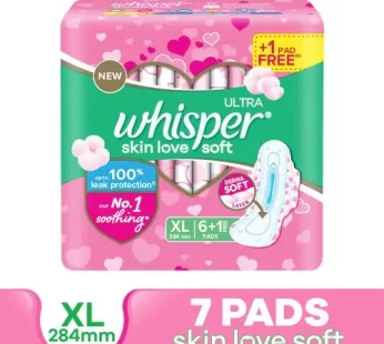 Whisper Ultra Skinlove Soft Sanitary Pads for Women XL Cottony soft our #1 Softness Soft top sheet Irritation free 31.7 cm Long With disposable wrap 7 pcs 7 thin Pads