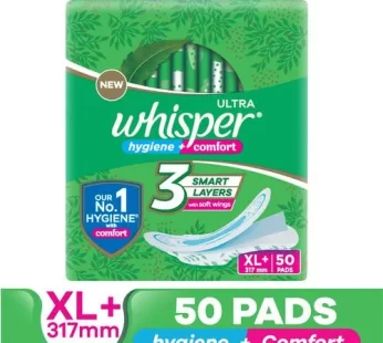 Whisper Ultra Clean Sanitary Pads – XL Plus Locks Wetness & Odour 50 pcs