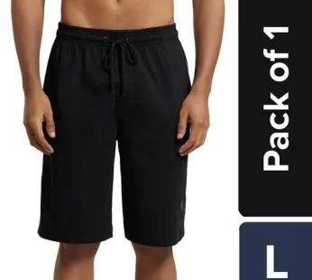 Jockey 9426 Men’s Super Combed Cotton Rich Regular Fit Solid Shorts With Side Pockets – Black 1 pc L