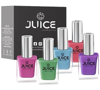 Juice Nail Polish – Pickle Green Sky Blue French Purple Coral Sunset Amaranth Pink Zero-chip Heavily Pigmented, 55 ml (Pack of 5)