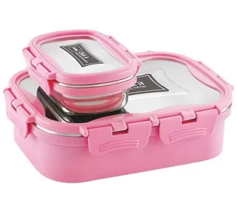 Cello Thermo Click Lunch Pack – Stainless Steel Big Pink Leak-proof For Office & School Use 925 ml