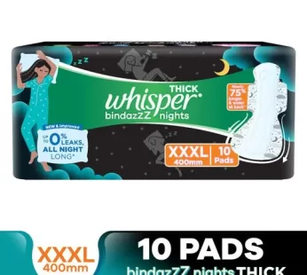 Whisper Bindazzz Nights Sanitary Pads – Wider Back Up To 0% Leak, Provides All Night Protection XXXL 10 pcs