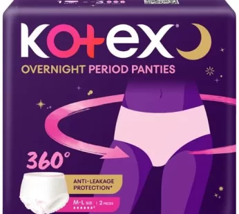 Kotex Overnight Period Panties – 360 Degree Anti-Leakage Protection M/L 2 pcs