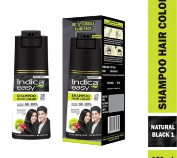 Indica Easy Do-It-Yourself Shampoo Hair Color – With 5 Herbal Extracts No Ammonia Long-Lasting Formula 180 ml Natural Black