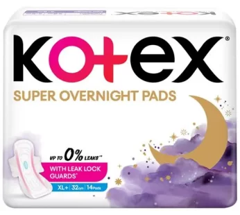 Kotex Super Overnight Sanitary Pads – With Leak Lock Guards 100% Stain Protection XL+ 14 pcs