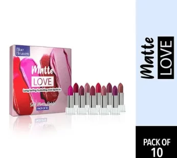 Blue Heaven Matte Love Mini Lipsticks – Assorted Shades Long Lasting, Hydrating 13 g (Pack of 10)