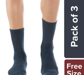 Jockey 7035 Men’s Compact Cotton Terry Crew Length Socks With Stay Fresh Treatment – Black/Navy/Charcoal Melange 3 pcs Free Size